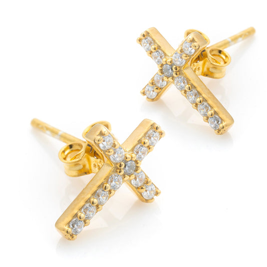 Solid Gold Cross Earrings, Premium Pair of Cross Studs, Handmade Fine Jewelry By Selanica