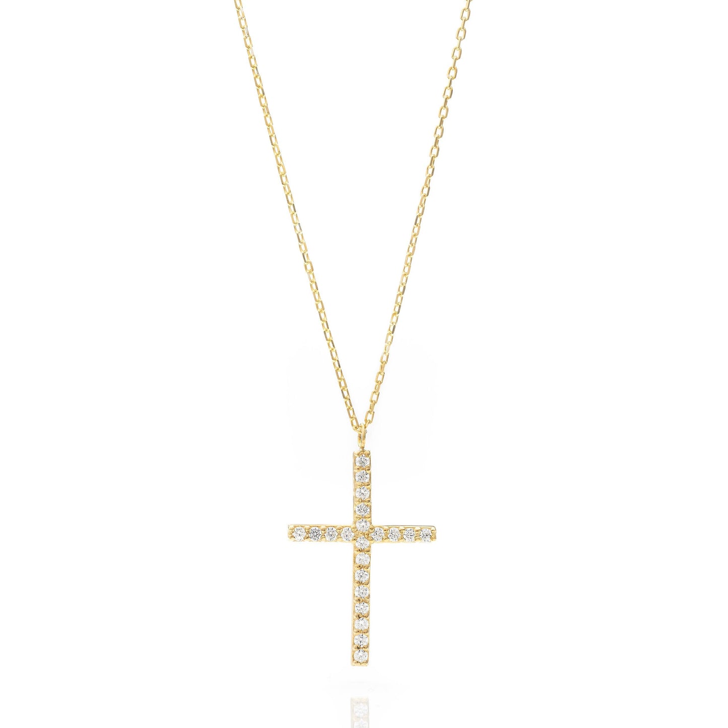 Solid Gold Dainty Cross Necklace, Real Gold Pave Setting Premium Cross Necklace, Handmade Fine Jewelry by Selanica