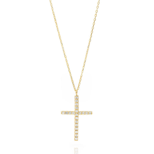 Solid Gold Dainty Cross Necklace, Real Gold Pave Setting Premium Cross Necklace, Handmade Fine Jewelry by Selanica