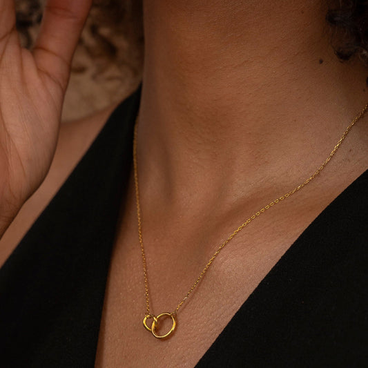Solid Gold Unity Link Necklace, Interlocking Double Circles, Intertwined Infinity Necklace, Handmade Fine Jewelry by Selanica