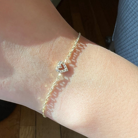 Gold Heart Bracelet, Real Gold Chain Bracelet, Solid Gold Love Bracelet For Her, Handmade Fine Jewelry by Selanica