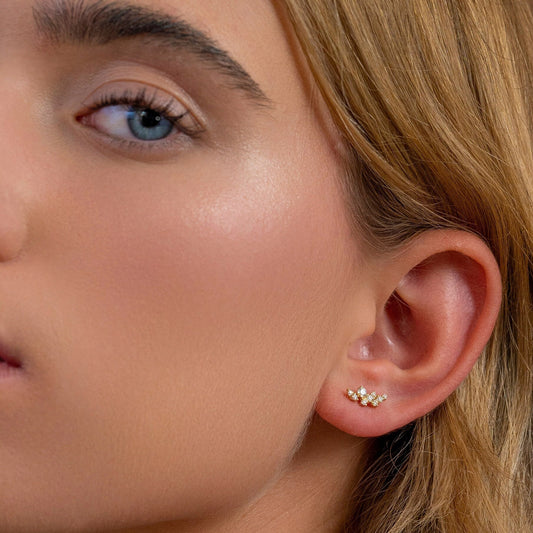 Solid Gold Dainty Cluster Earrings, Real Gold Premium Moissanite Pair of Earrings, Unique Design For Her, Handmade Fine Jewelry By Selanica