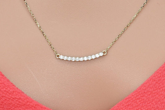 Solid Gold Dainty Pave Necklace, Real Gold Pave Necklace, Premium Gold Elegant Necklace For Her, Handmade Fine Jewelry by Selanica
