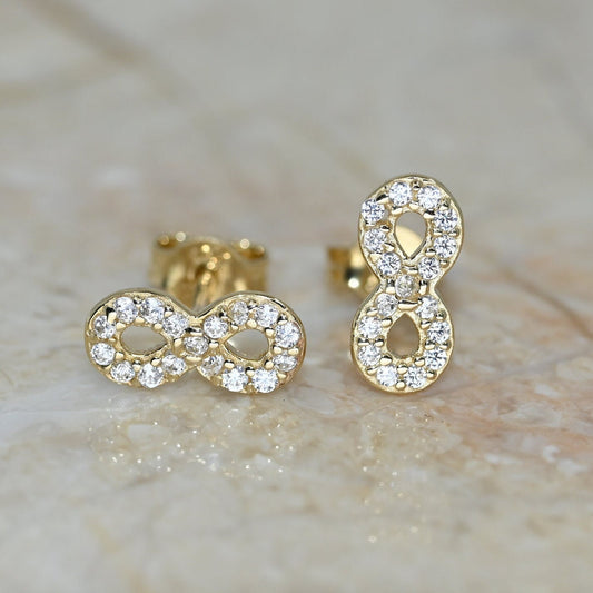 Solid Gold Dainty Infinity Earrings / Real Gold Pair of Earrings For Her / Handmade Fine Jewelry By Selanica