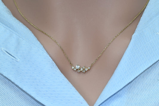 Solid Gold Dainty Cluster Necklace / Floral Design Real Gold Cluster Pendant  /  Necklace For Her / Handmade Fine Jewelry by Selanica