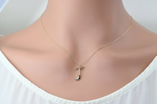 Solid Gold Letter J Necklace / Special Design Dainty Initial J Pendant / Handmade Fine Jewelry  /  All Letters Available