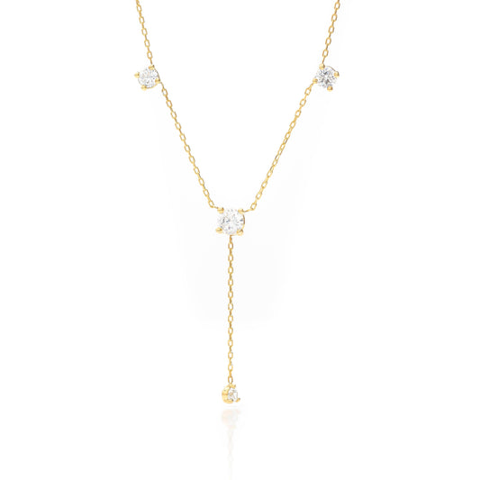 Solid Gold Lariat Necklace, Real Gold Dainty Y Necklace, Premium Lariat Necklace For Her, Handmade Fine Jewelry by Selanica