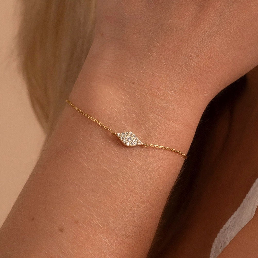 Solid Gold Evil Eye Bracelet, Real Gold Premium Eye Bracelet For Her, Handmade Fine Jewelry by Selanica