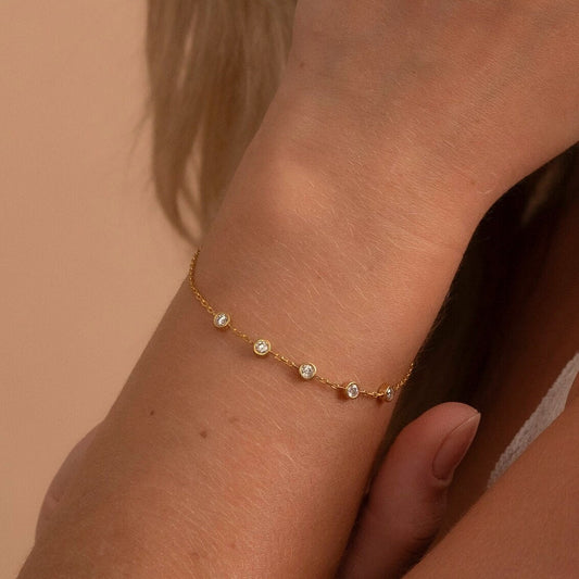 Solid Gold Bezel Bracelet, Real Gold Premium Bracelet For Her, Handmade Fine Jewelry by Selanica