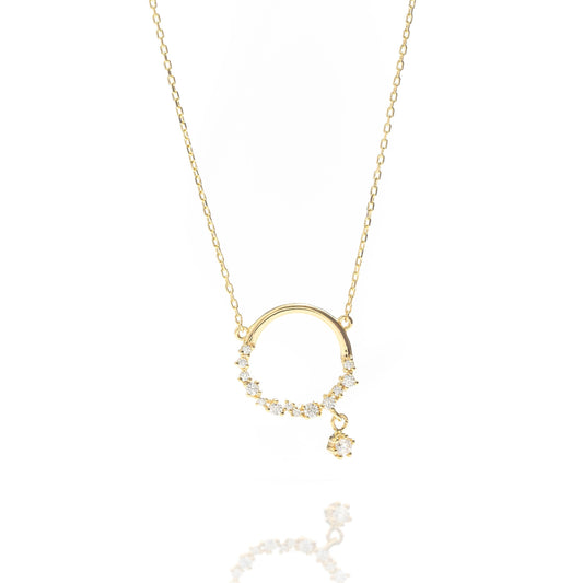 Solid Gold Open Circle Necklace, Floral Design Real Gold Round Necklace, Premium Charm Necklace, Handmade Fine Jewelry by Selanica