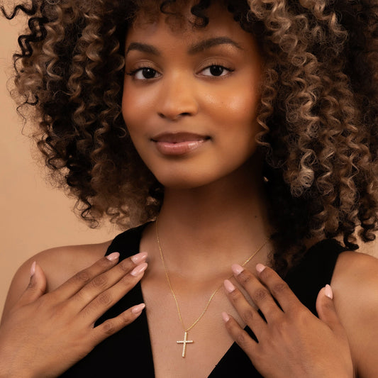Solid Gold Dainty Cross Necklace, Real Gold Pave Setting Premium Cross Necklace, Handmade Fine Jewelry by Selanica