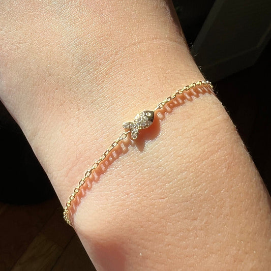 Gold Fish Bracelet, Real Gold Chain Bracelet, Solid Gold Fish Bracelet For Her, Handmade Fine Jewelry by Selanica