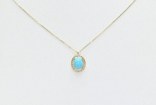 Solid Gold 14k Turquoise Necklace, Retro Pendant, Real Gold Natural Turquoise Charm For Her, Handmade Fine Jewelry by Selanica