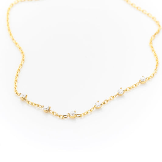 Solid Gold Dainty 6 Stone Bracelet, Real Gold Premium Minimalist Bracelet For Her, Handmade Fine Jewelry by Selanica