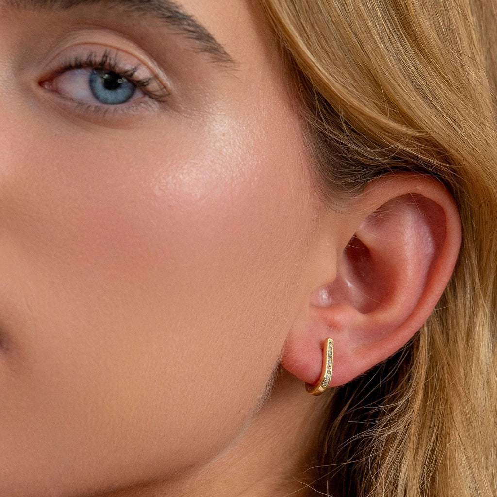 Solid Gold Dainty Pave Setting Hoop Earrings, Real Gold Premium  Lightweight and Sturdy Hoops For Her, Handmade Fine Jewelry By Selanica