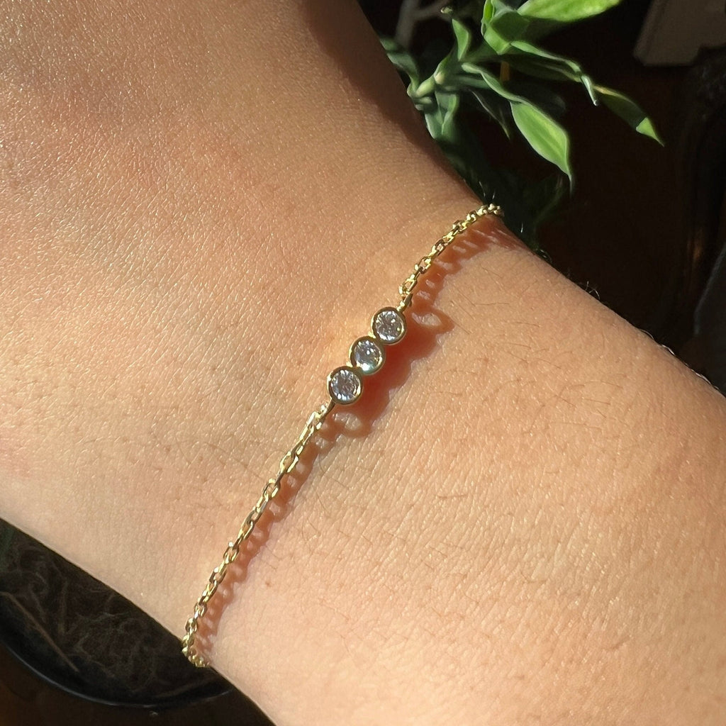 Gold Chain Bracelet, Solid Gold Bezel Bracelet, Real Gold Premium Moissanite Bracelet For Her, Handmade Fine Jewelry by Selanica