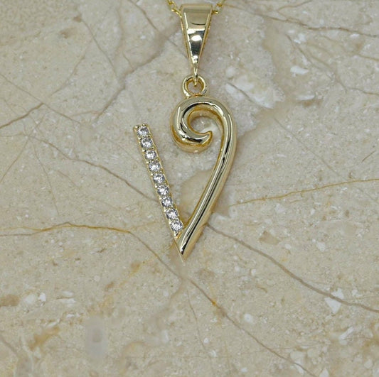 Solid Gold Letter V Moissanite Necklace / Real Gold Unique Design Initial V Pendant / Handmade Fine Jewelry  /  All Letters Available