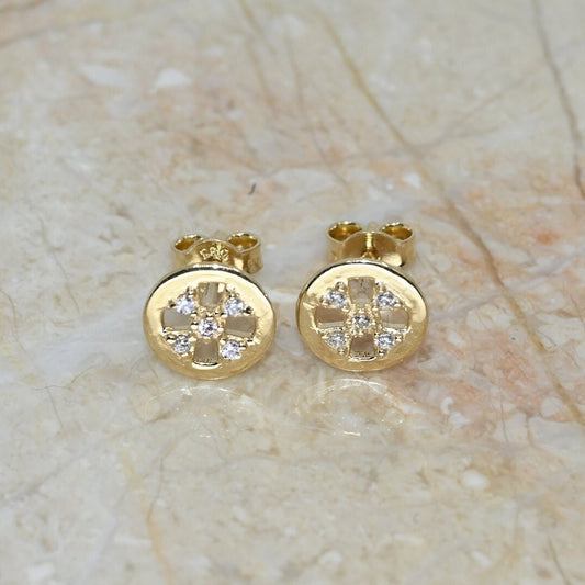 Solid Gold Dainty Button Earrings / Real Gold Moissanite Pair of Earrings For Her / Handmade Fine Jewelry By Selanica