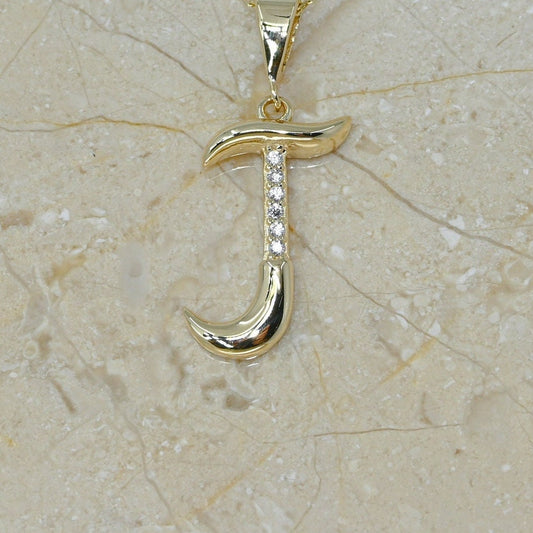 Solid Gold Letter J Necklace / Special Design Dainty Initial J Pendant / Handmade Fine Jewelry  /  All Letters Available