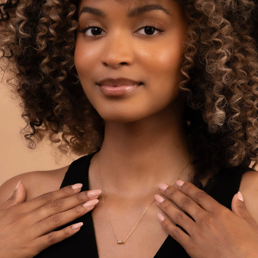 Solid Gold Dainty Baguette Necklace, Real Gold Premium Baguette Necklace, Handmade Fine Jewelry by Selanica