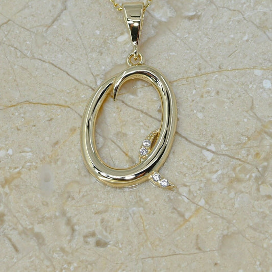 Solid Gold Letter Q Moissanite Necklace / Real Gold Unique Design Initial Q Pendant / Handmade Fine Jewelry  /  All Letters Available
