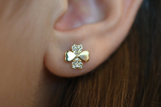 Solid Gold Dainty Clover Earrings / Real Gold Pair of Earrings For Her / Handmade Fine Jewelry By Selanica