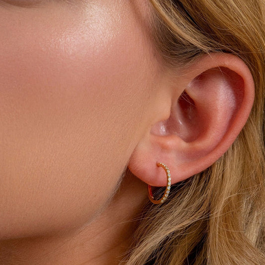 Solid Gold Dainty Circle Earrings, Real Gold 16.4 mm Round Pair of Studs, Handmade Premium Fine Jewelry By Selanica