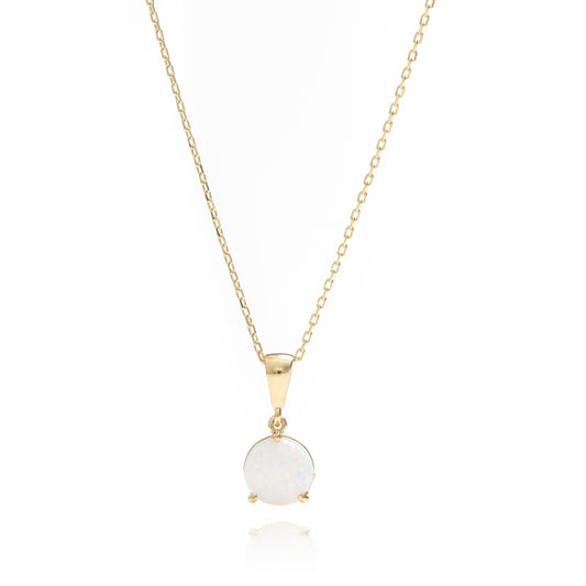 Solid Gold Opal Necklace, Real Gold Dainty Opal Pendant,  October Birth Stone Necklace, Premium Handmade Fine Jewelry by Selanica