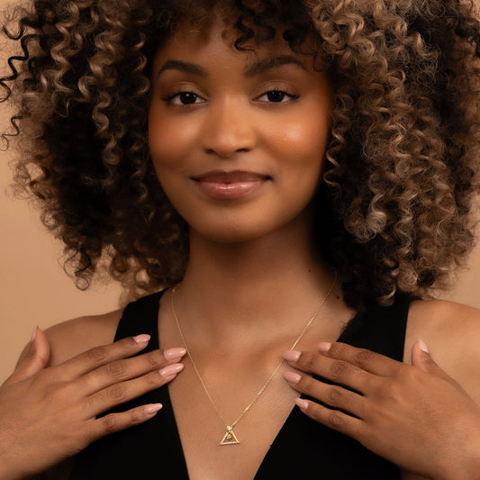 Solid Gold Open Triangle Necklace, Real Gold Premium Trigon Charm Necklace, Handmade Fine Jewelry by Selanica