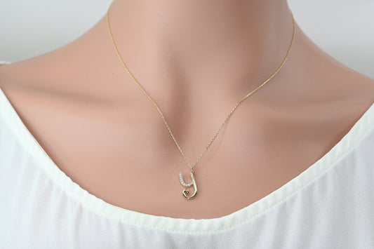 Solid Gold Letter Y Moissanite Necklace / Real Gold Unique Design Initial Y Pendant / Handmade Fine Jewelry  /  All Letters Available